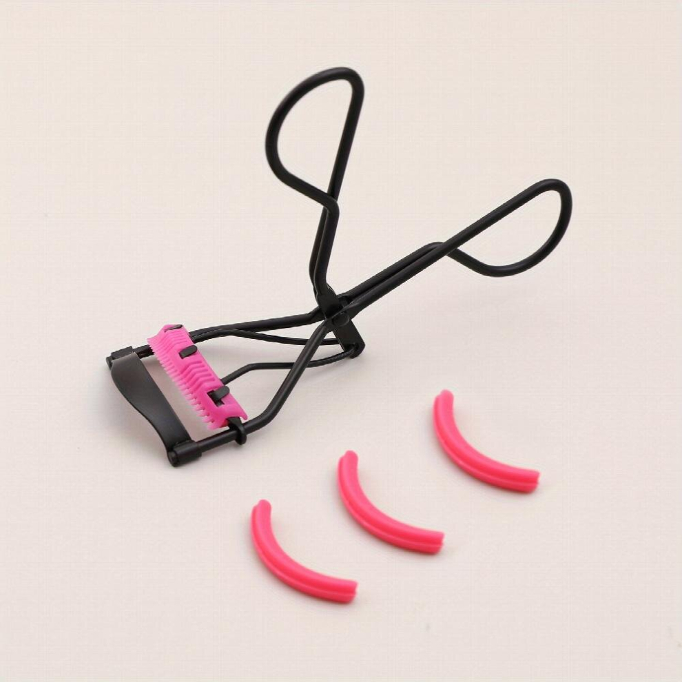 Black Professional Eyelash Curler With Brush And Muffle Pad Perfect For Daily Makeup And False Eyelashes Includes 3 Silicone Replacement Pads For Long Lasti