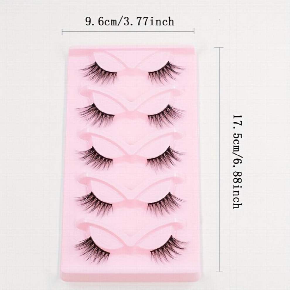 Black 5 Pairs Half Eye Lashes Natural Look C Curling Short Wispy False Eyelashes Cat Eye Lashes