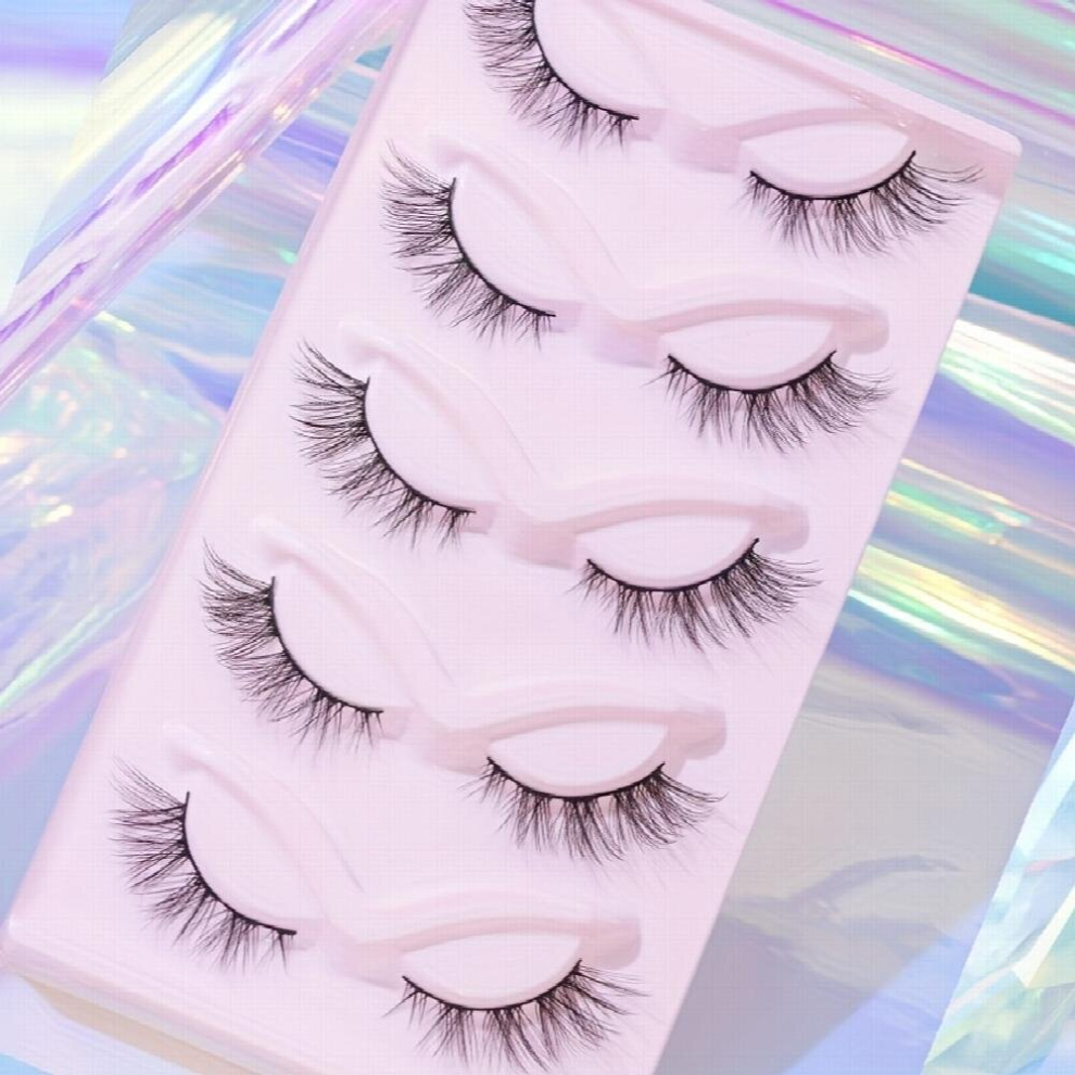 5 Pairs Full False Lashes Fishtail Look 15mm Tail Elongated Eyelashes Fluffy Volumized Eyelashes Cross Strip False Lashes