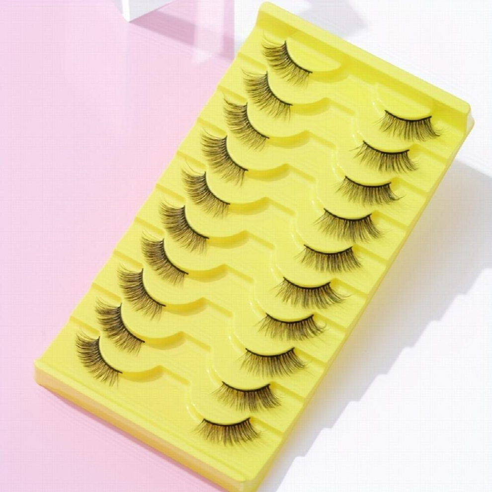 10 Pairs False Eyelashes Natural Half Lashes 15mm Stereoscopic Cat Look Eyelashes Wispy Cross Eye Lashes