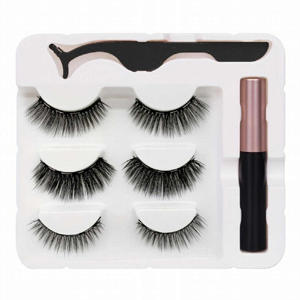 Black Cat Eye Magnetic Eyelashes Set With Eyeliner And Tweezers Fluffy Slender Wispy False Eyelashes 3 Pairs