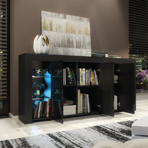 Sideboard TV Unit Display Cupboard TV Stand Black Gloss Doors