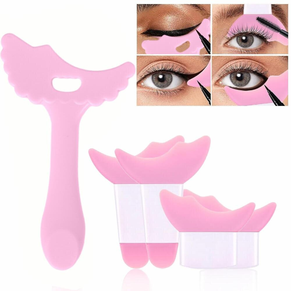 Pink 5Pcs Set Winged Eyeliner Stencil Eye Makeup Aid Tool Eyelash Trimming Eyebrow Eyeshadow Applicator Guard Tool Reusable Silicone Eye Makeup Assistant T