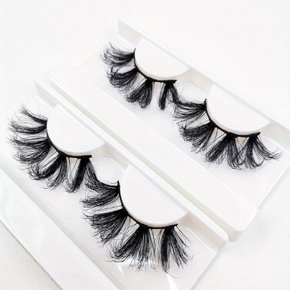1 pair 25mm 5D Fluffy Thick Faux Mink False Eyelashes for Stage Performance Long and Thick False Eyelashes 1 Tray Included