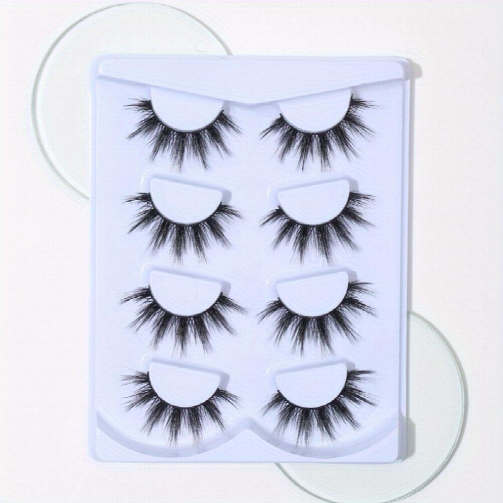 Multicoloured 4 Pairs Thick Curly Manga Lashes Criss Cross Band Long Lash Extension Makeup False Eyelashes