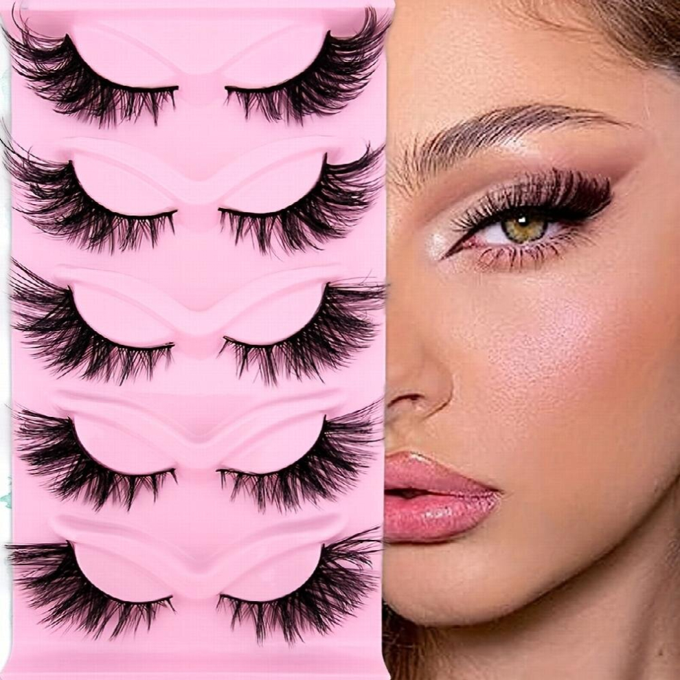 Multicoloured 5 Pairs Fox Eye Lashes 24Mm Wispy Faux Mink Lashes Fluffy Cat Eye Lashes Extensions False Eyelashes