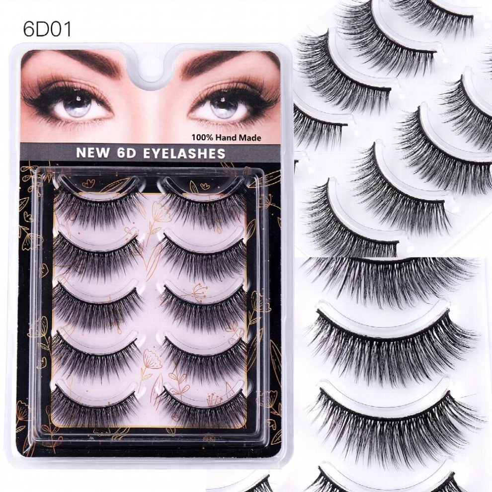 5 Pairs False Eyelashes 6D Chemical Fiber Lashes Three dimensional layer Crossed False Eyelashes Natural Curling Eyelashes