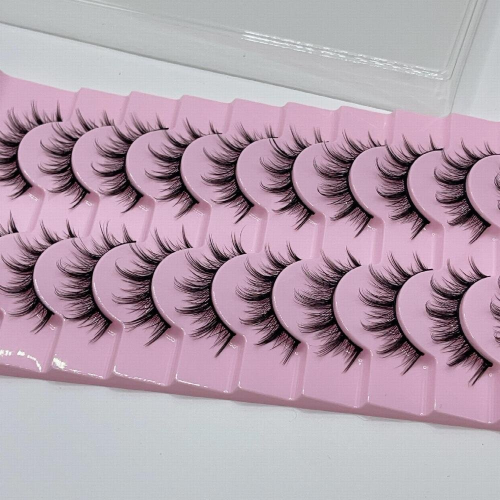 10 Pairs Manga Lashes Natural Look 3D Volume Wispy Fluffy Spiky Anime & Cosplay Eyelashes Pack Of 10 Individual Cluster & Japanese Style