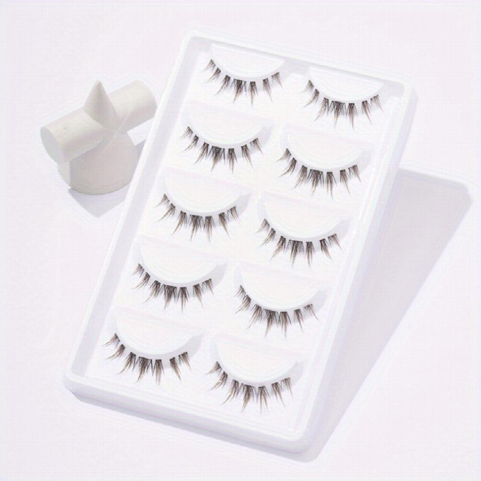 5 Pairs Brown Mixed Manga Lashes Fishtail Natural Spiky Cross Clear Band False Eyelashes Cosplay Makeup Eyelashes