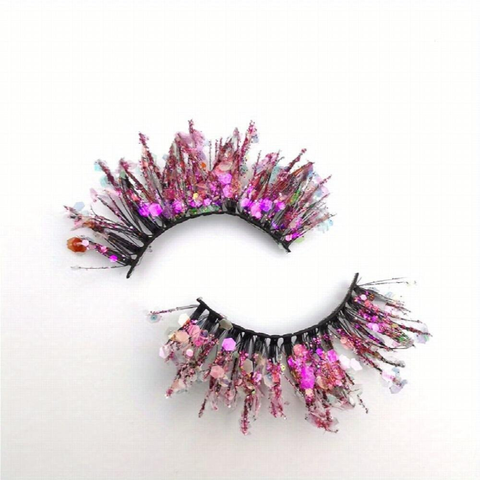 1 Pair Colorful Luminous Lashes Natural Nude Makeup Stage Makeup Shimmering Powder Sequins Thick Exaggerated False Eyelash