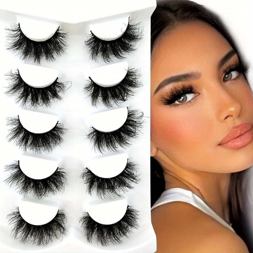 Multicoloured 5 Pairs Thick False Eyelashes Fluffy And Curling Faux Mink False Eyelashes Dramatic Volume Lashes