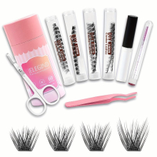 DIY Eyelash Extension Kit 96 Pcs Mixed Multifunctional 3D Effect False Lashes Cluster Glue Tweezers Scissors And Brush Natural Individual Reusable Dur