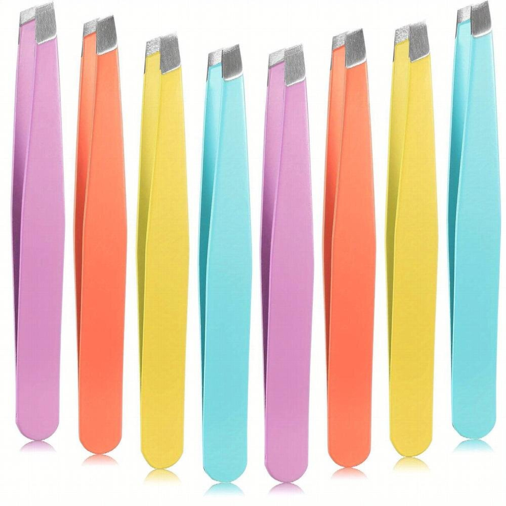 Multicoloured 4 8Pcs Slanted Tweezers Eyebrow Slanted Tip Tweezers Precision Stainless Steel Eyebrow Tweezers For Eyebrows Ingrown Hair Facial Hair And Lash Extensi