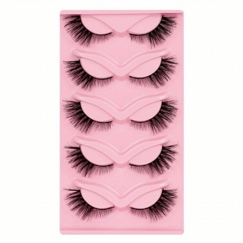 5 Pairs Fox Eye False Eyelashes 3D Winged End Eye Elongated Eyelashes Cat Eye Lashes Manga Lashes Layer Thick Full Strip Lashes