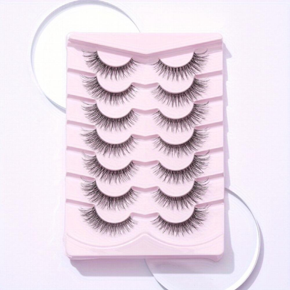 7 Pairs 5D 14mm Manga Lashes Crisscross Style Anime False Eyelashes With Clear Band For Cosplay Party Daily Work Eye Makeup