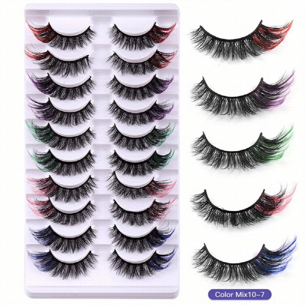 10 Pairs Colorful Messy Style 8D Mink Lashes Fluffy Curly Colored False Eyelashes Natural Volume Makeup Lashes Extension Great For Makeup