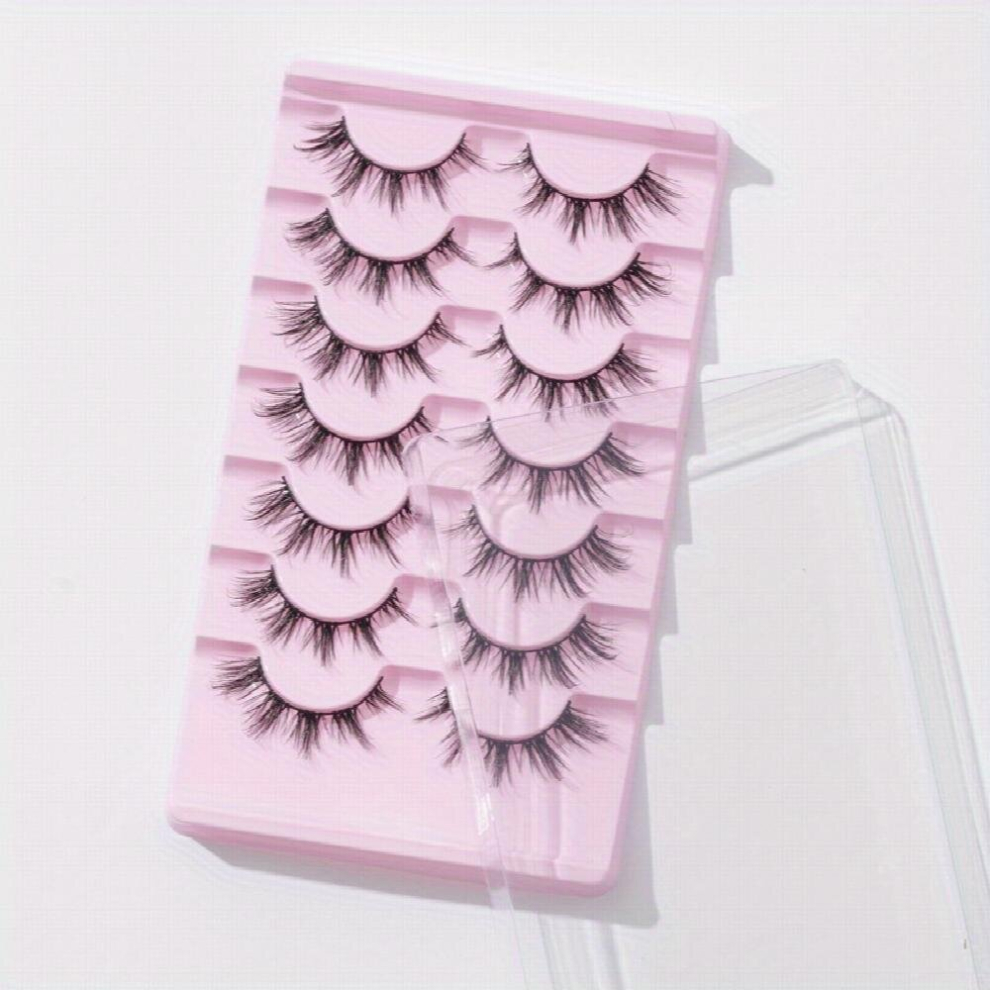 Black 7 Pairs Spiky Manga Lashes Crisscross Style Anime False Eyelashes Japanese Style 16Mm Cosplay Makeup Lash Extension