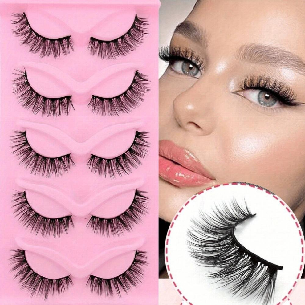 Multicoloured 5 Pairs Lashes Fluffy Cluster False Eyelashes Slender Wispy Natural Curling Eyelashes