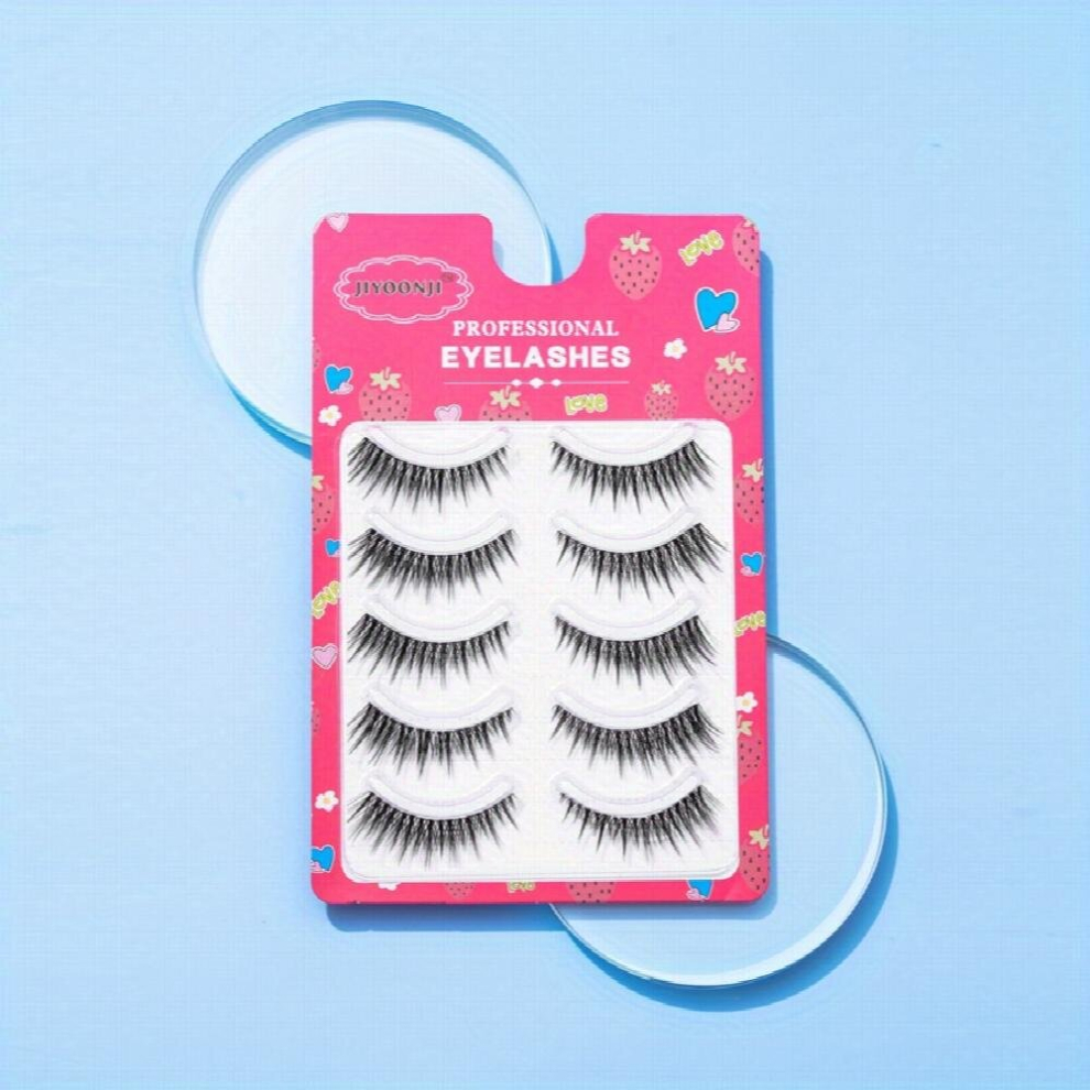 5 Pairs Fairy Style False Eyelash Clear Band Spiky Crisscross Manga Lashes 12mm Anime Eyelash For Cosplay Daily Party Use
