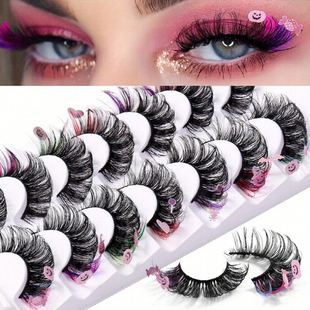 7 Pairs False Eyelashes Thick Colorful Dramatic Curling Lashes Stage Party Halloween Makeup