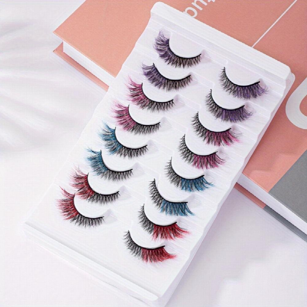 8 Pairs Colored Crisscross False Eyelashes Fluffy Makeup Lashes With For Stage Party Cosplay Makeup