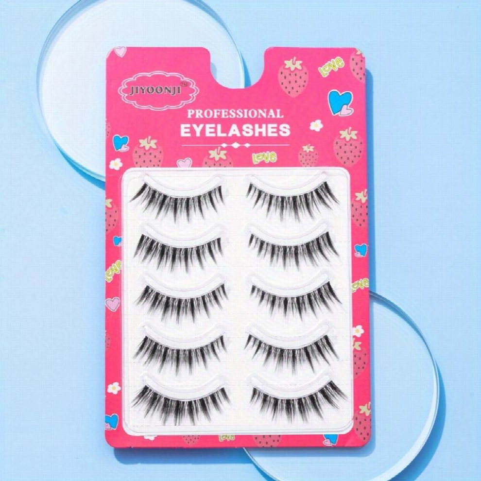 5 Pairs Spiky Manga Lash Crisscross Style Clear Band False Eyelash Anime Lashes Extension 12mm For Cosplay Party Daily Makeup Use
