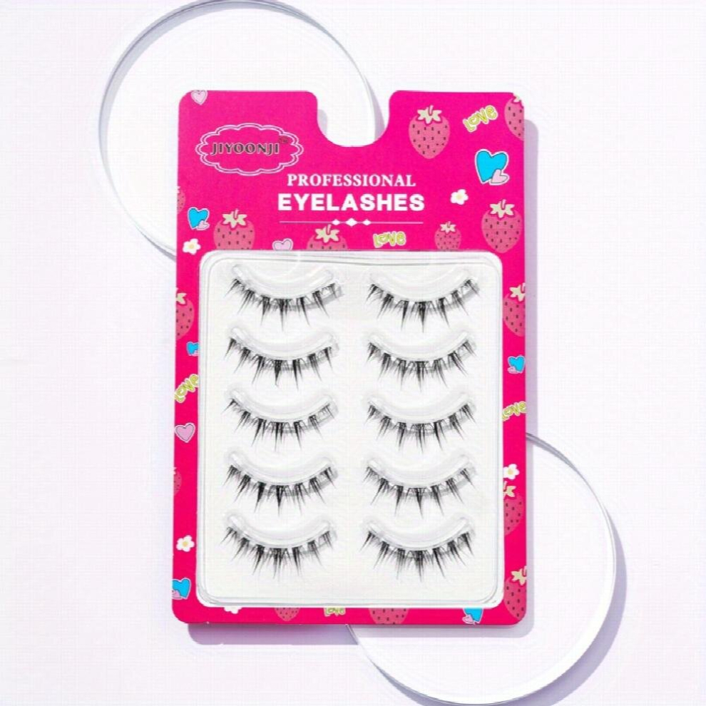 5 Pairs 12mm Spiky Manga Lashes Natural Crisscross Clear Band Anime Eyelash False Eyelash Extension For Daily Party Cosplay Dating Wear