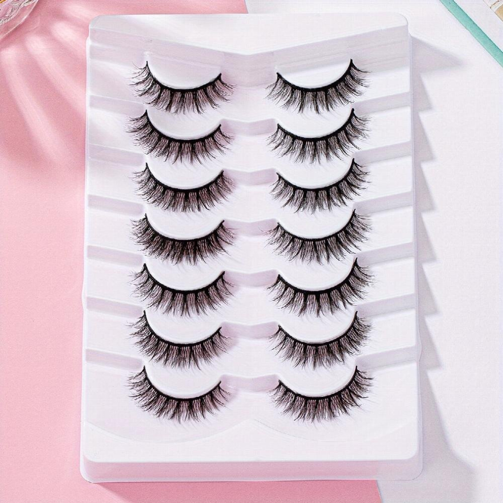 7 Pairs False Eyelashes C Curling Doll Style Manga Lashes Natural Look Slender Lashes