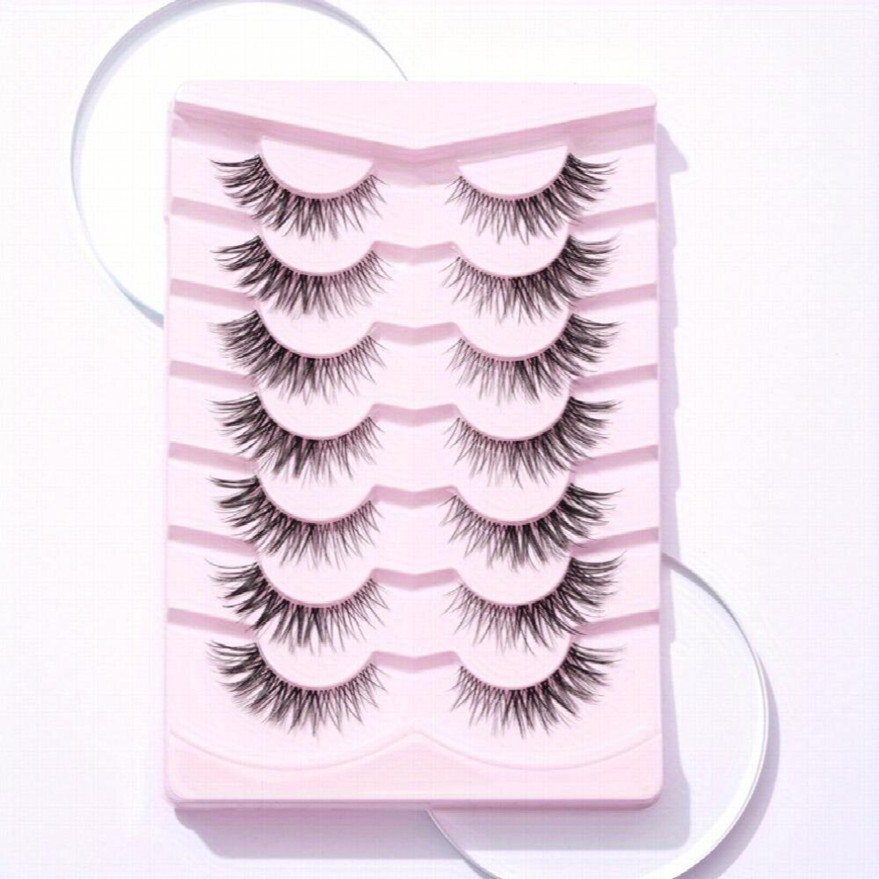 7 Pairs 14mm Crisscross False Eyelashes Clear Band Fishtail Style Manga Lashes Extension For Cosplay Daily Party Work Makeup