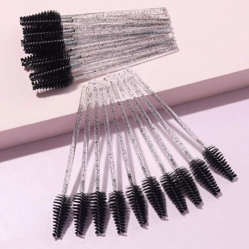 Black 25Pcs Glitter Eyebrow Eyelash Brushes Comb Eyelash Spoolies Lash Wands Makeup Brushes Mascara Wands