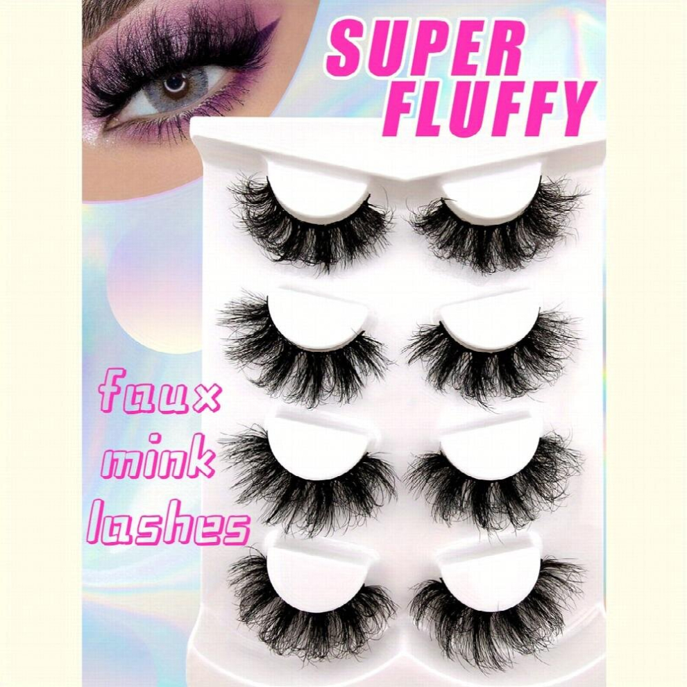 4 Pairs 22mm Long Lashes Fluffy Volume Full Strip False Eyelashes Faux Mink Lashes Dramatic Look Volume Strip Lashes