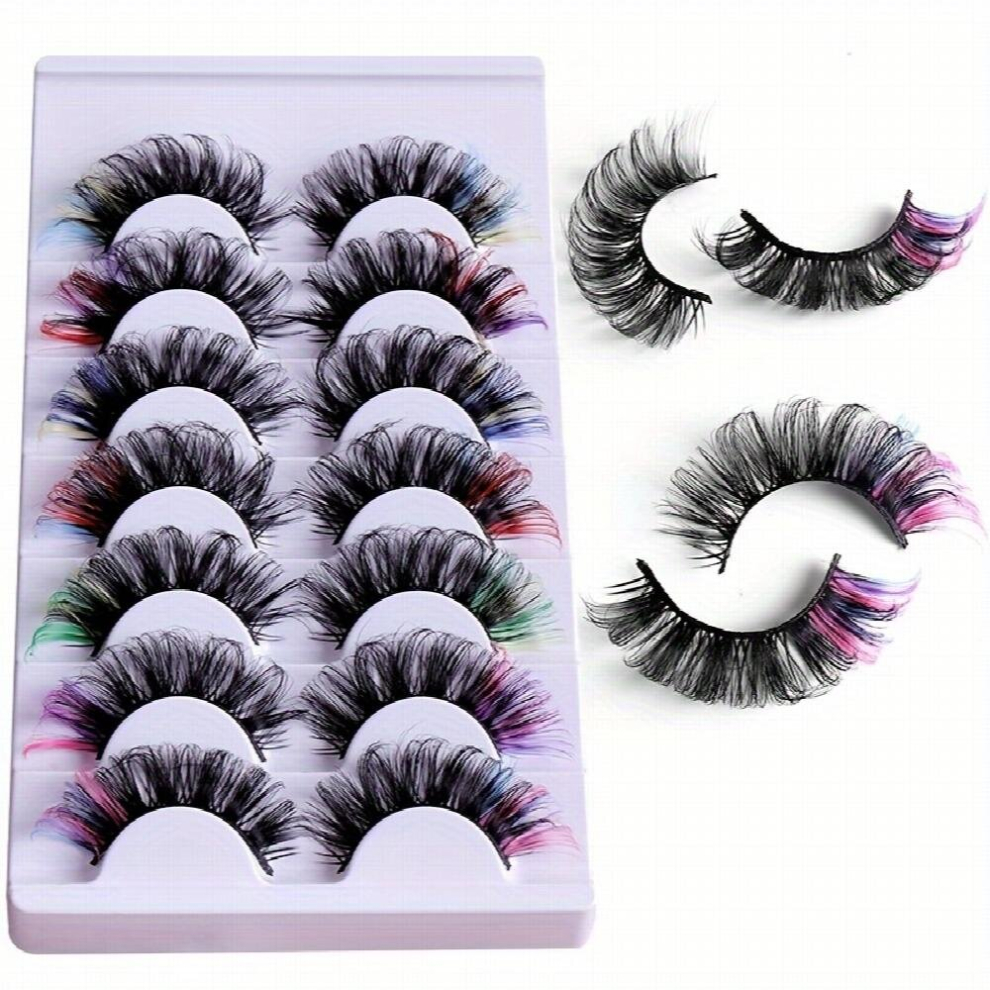 Multicoloured 7 Pairs Colored Lashes Faux Mink False Eyelashes With Fluffy Volume Curly Faux Mink Eyelashes Stage Party Cosplay Makeup Lashes