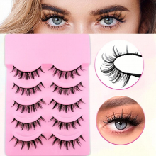 5 Pairs Full Strip False Lashes 20mm Manga Lashes Natural Look Faux Mink Doll Strip Eyelashes