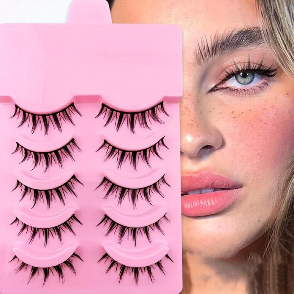 5 Pairs Manga Lashes 14mm Natural Look Individual Clusters Like Lashes Anime Short Japanese Spiky Doll False Eyelashes Cosplay Lashes