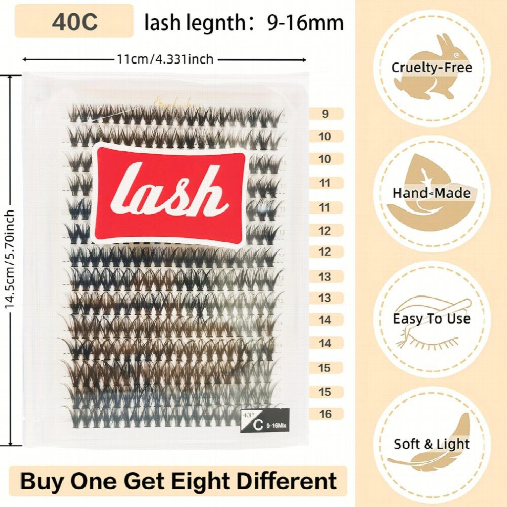 C Curling 280pcs Cluster Lashes Soft Slender Waterproof Lashes Reusable False Eyelashes For Daily Cosplay Makeup
