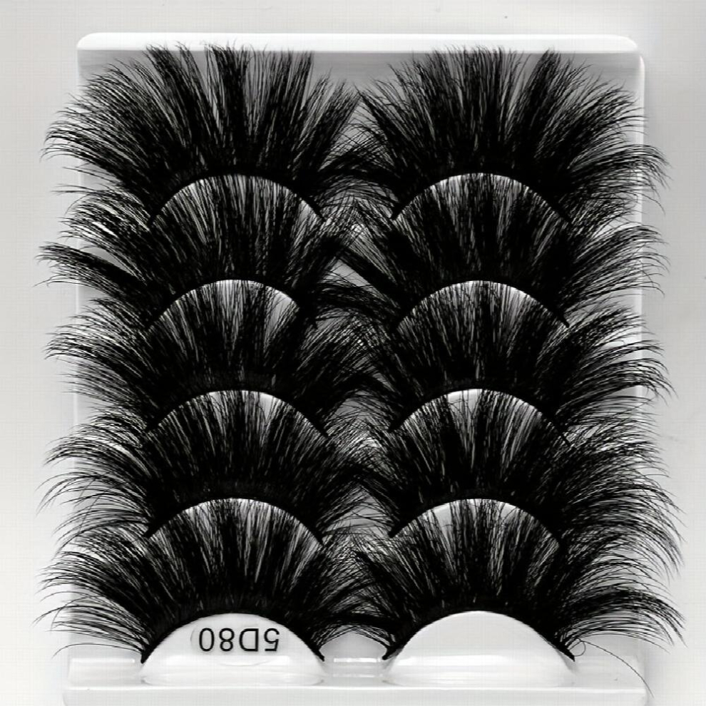 Multicoloured 5 Pairs Faux Mink Eyelashes Layers Lengthening And Thickening False Eyelashes