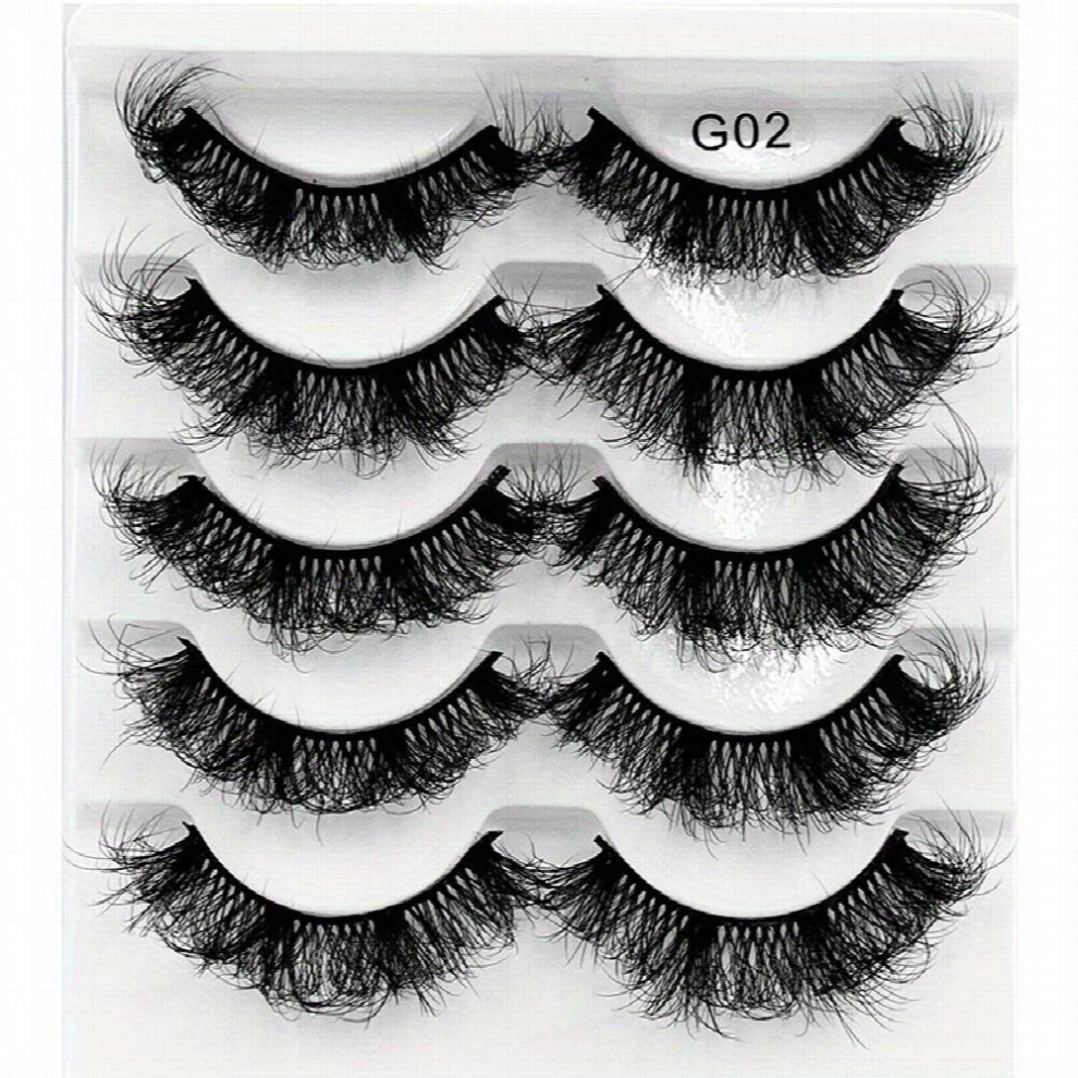 Multicoloured 5 Pairs 8D Fluffy Messy Curly Style False Eyelashes Layered Long Wispy Crisscross Faux Mink Eyelashes Extension