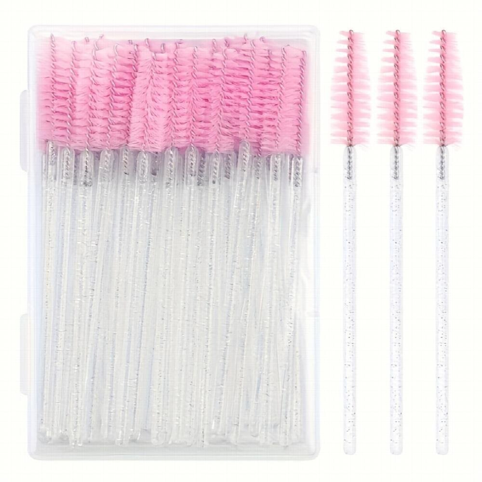 Pink Make Up Brushes 50Pcs Eyelash Brushes Makeup Brushes Wands Applicator Eye Lashes Cosmetic Brush Makeup Tools