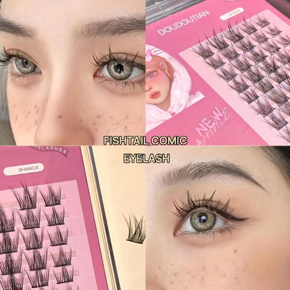 Fishtail Comic Eyelashes Feather Fan Self Grafting Curling Thick Little Devil Style False Eyelashes Novice Friendly
