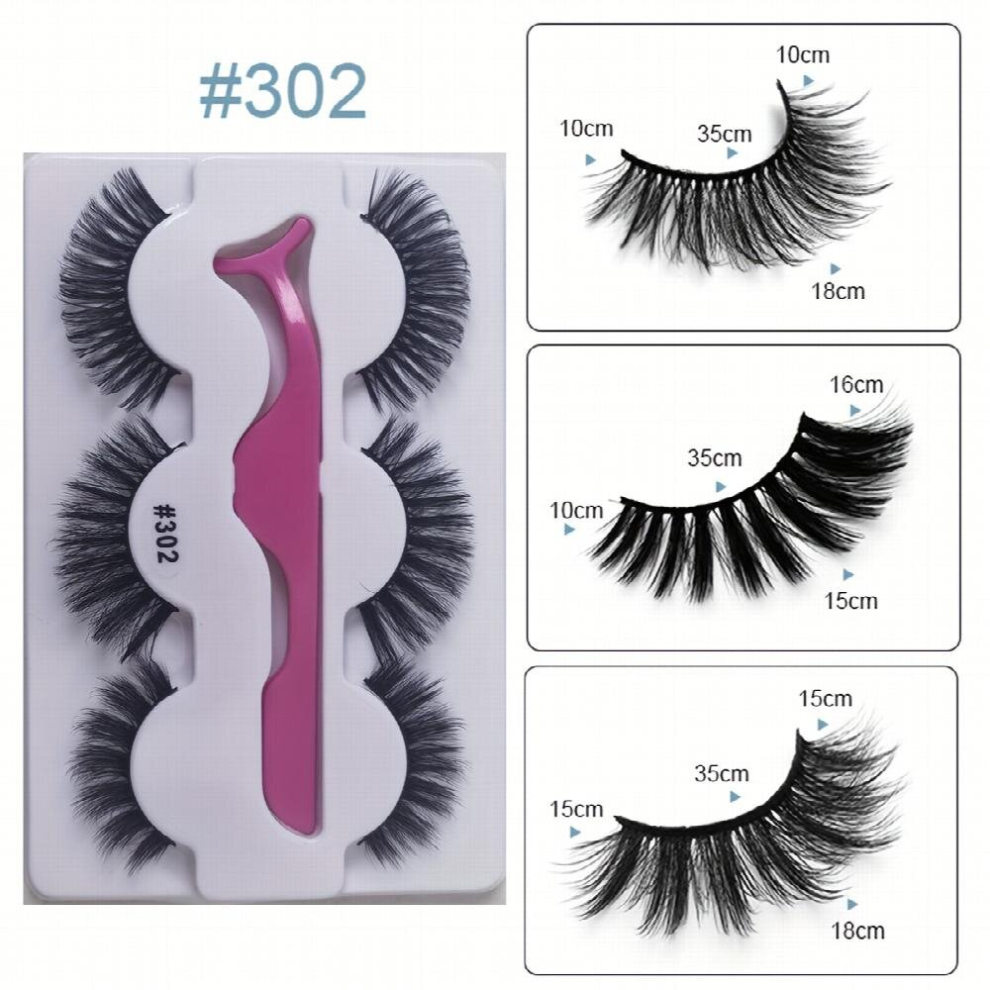 Multicoloured 3 Pairs False Eyelashes With Tweezers Layer Thickened Lashes Curling Messy Eyelashes