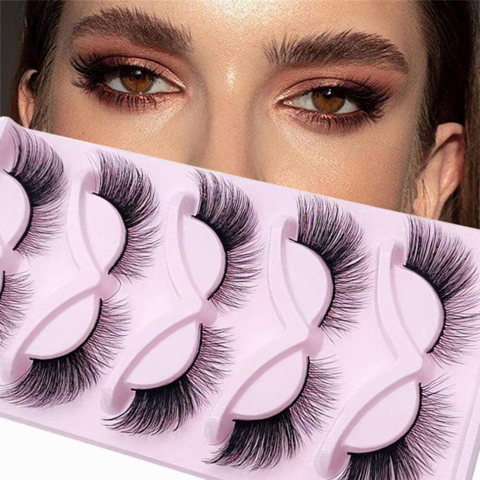 Multicoloured 5 Pairs False Eyelashes 6D Fluffy Wispy Faux Mink Eyelashes Cat Fox Eye Effect Dramatic Lashes Eyelash