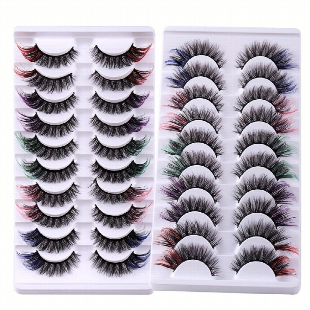 10 Pairs Colorful Messy Style 8D Mink Eyelashes Fluffy Curly False Eyelashes Colored Lash Extension Natural Volume Makeup Eyelashes For Cosplay Party