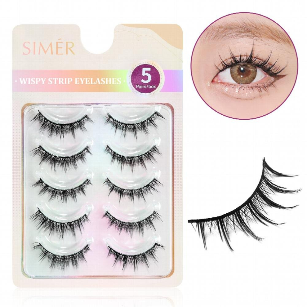 Multicoloured Simer Manga Lashes Natural Look C Curl Wispy Mink Lashes 5 Pairs Strip False Eyelashes For Eyelash Extension
