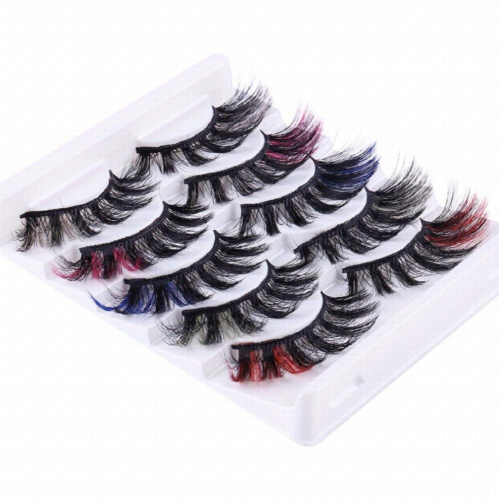 6D Colorful False Eyelashes Faux Mink Hair Curling Multicolor 5 Pairs Lashes Extension Makeup Tool