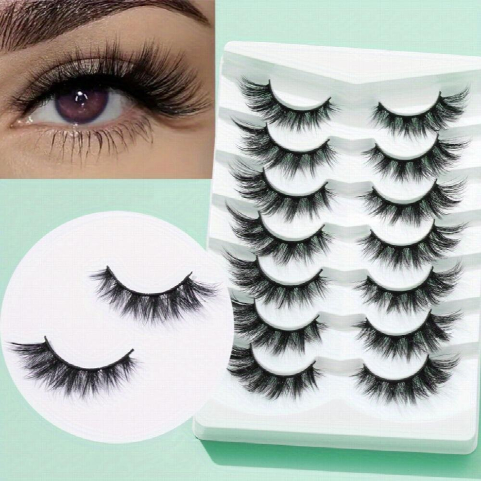 7 pairs Volumized Crisscross Cat Eye False Eyelashes 5 18mm Wispy 5D Lashes for Party and Use