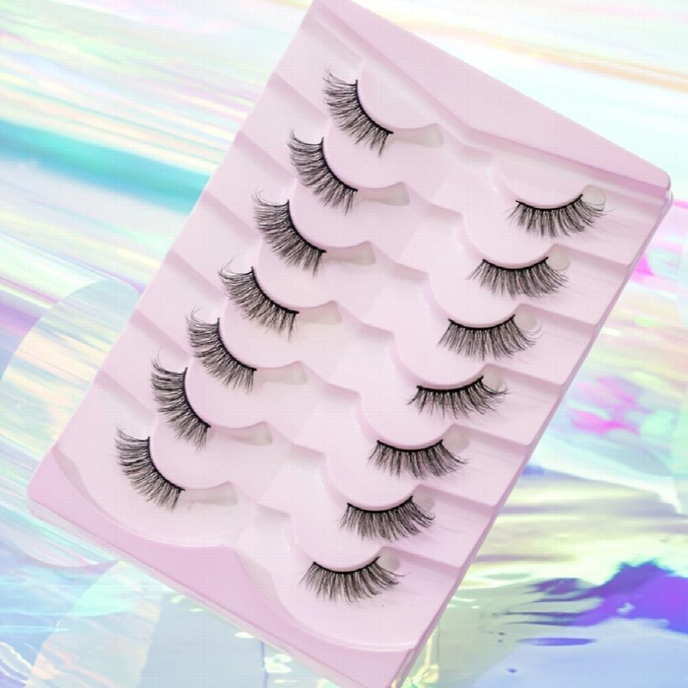 7 Pairs 5D Half Lashes Cat Eye Lashes Natural Wispy Long Crisscross Style Manga Lashes Add Natural Volume DIY False Eyelashes Extension
