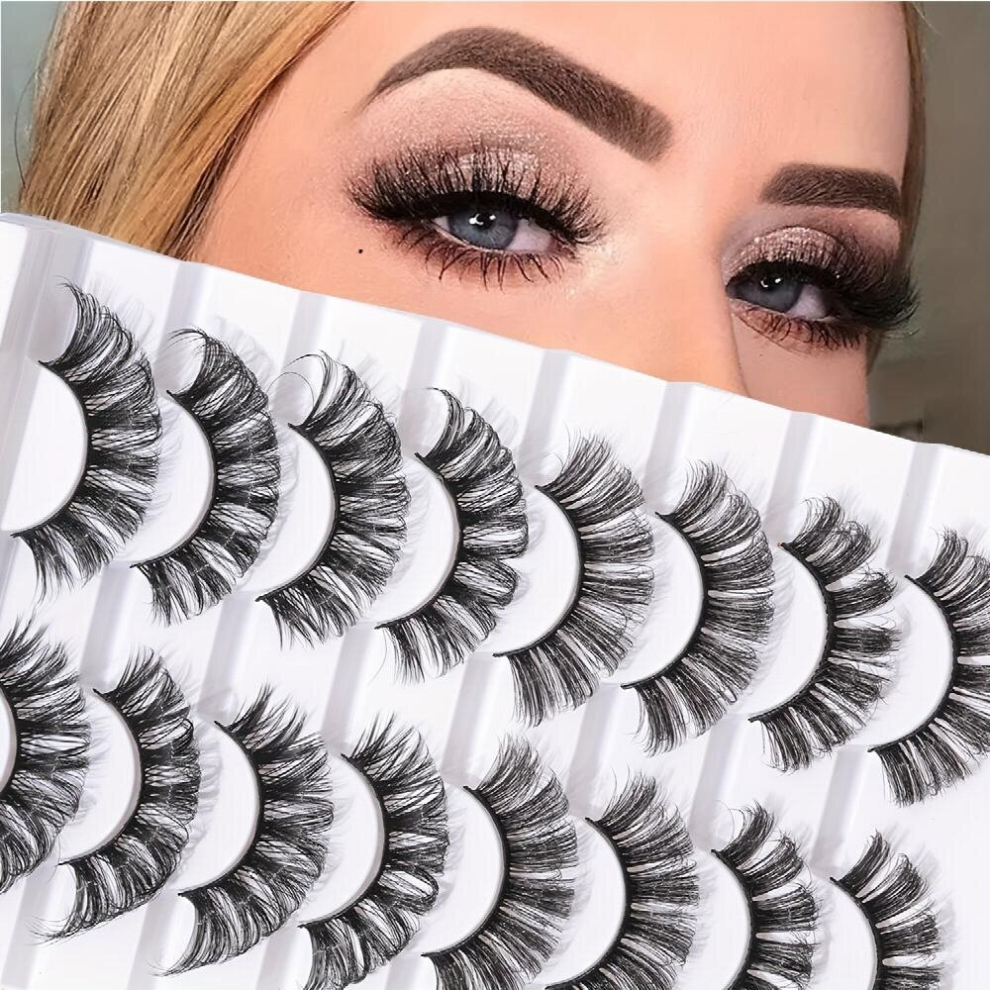 Black 8 Pairs Fluffy Lashes Eyelashes With Fishtail 20Mm D Curly Wispy Strip Cross False Eyelashes