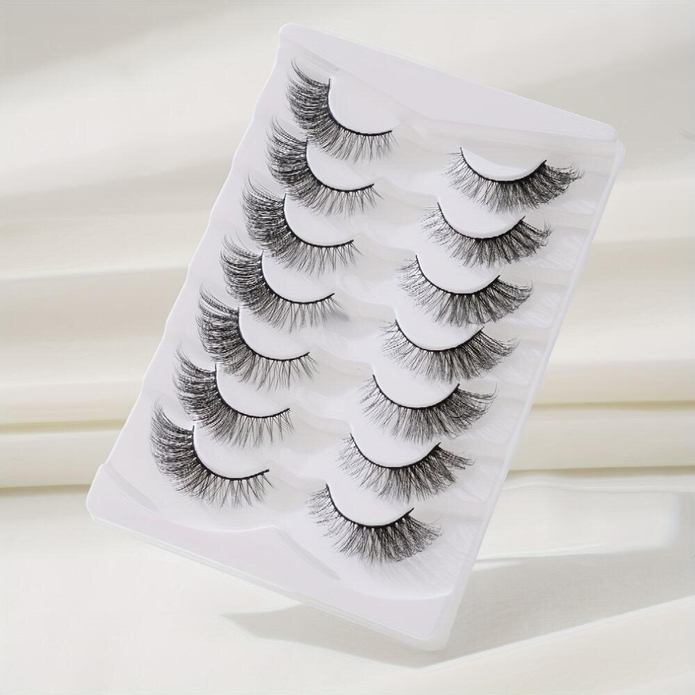 7 Pairs False Eyelashes Cat Eyes Look 5D Curly Lashes End Eye Elongated Fluffy Cross False Eyelashes 12mm