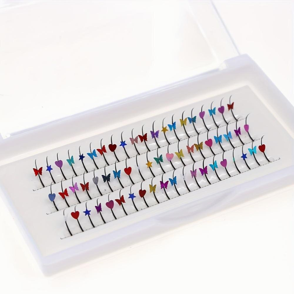 60 Pcs Cluster Lashes Laser Butterfly Sequin Lashes D Curling Individual False Eyelashes