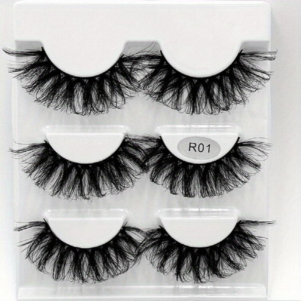 Multicoloured 3 Pairs 6D Faux Mink Lashes Fluffy Messy Soft Layer Thick Makeup False Eyelashes Extension For Party Stage Wear